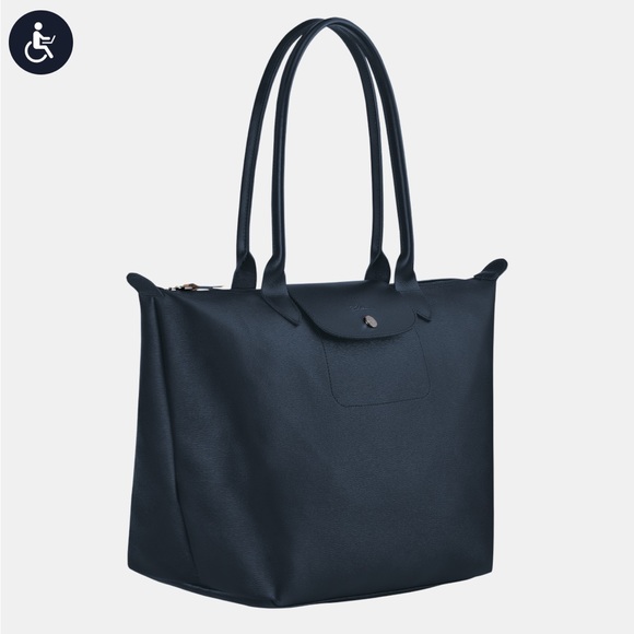 NWT Longchamp Le Pliage City Large Coated Canvas Shopping Bag in Navy - Picture 3 of 11